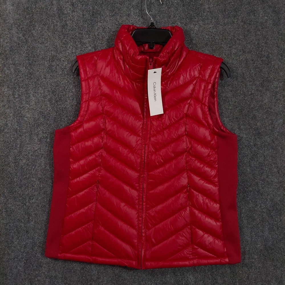 Calvin Klein Vest Womens Medium Red Quilted Puffer Full Zip Lightweight Packable